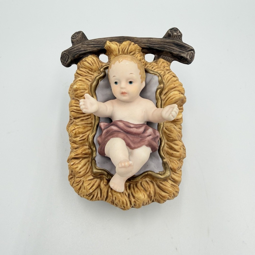 VTG Nativity Baby‎ Jesus Figurine Manger Creche Christmas Religious Decor 3.5"